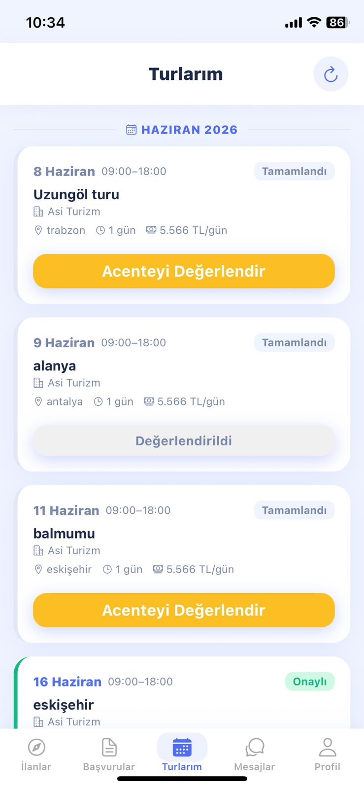 Turente — Rehber tur takvimi